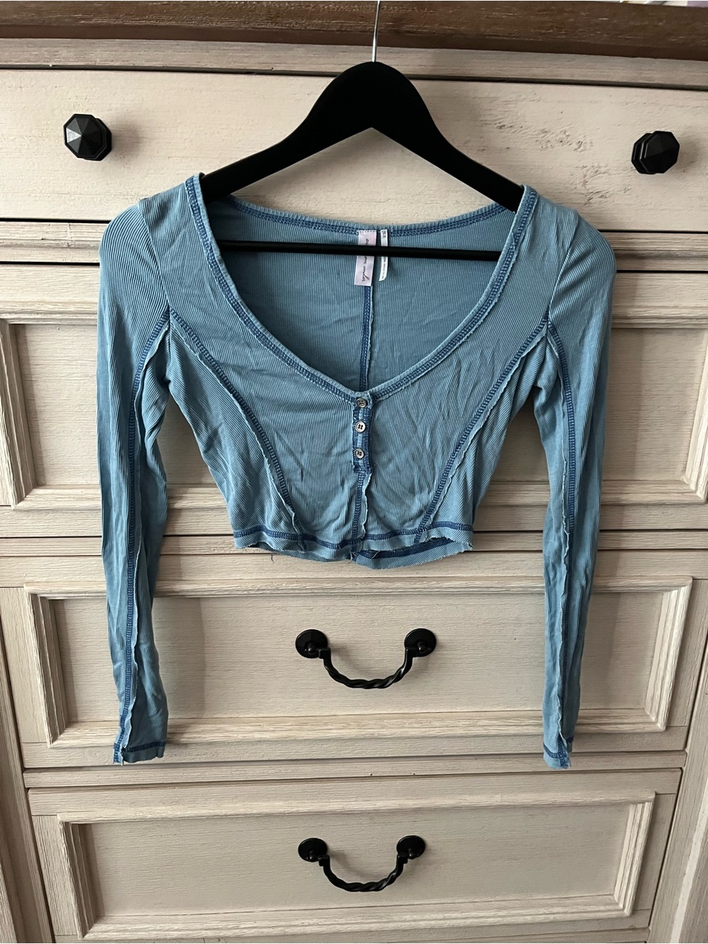 Urban Outfitters Powder Blue Long-Sleeve Cropped Scoop Top